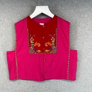 Vintage Oilily Top Girls Size 146 11 Pink Floral Embroidered Button Sleeveless